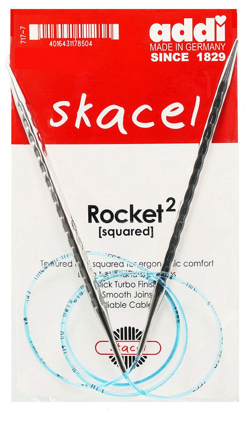 addi Rocket 2 Squared Ergonomic 32-inch (80cm) US 4 (3.5mm) Circular Knitting Needle, Textured Finish, Rounded Edges, Long Taper Sharp Tips, Blue Cord with 10 Colorful Stitch Markers - Image 2